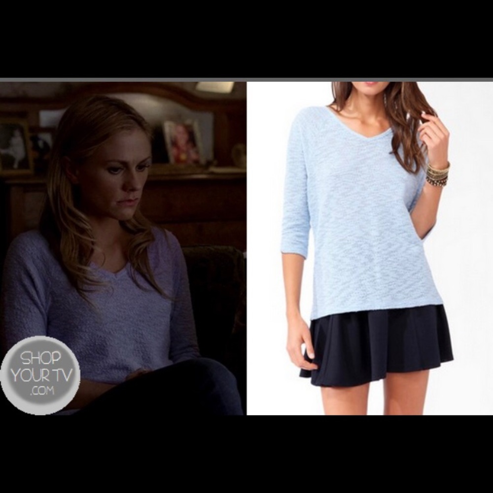 ASO Sookie Stackhouse True Blood Forever 21 Light Blue V-Neck Knit Sweater Small